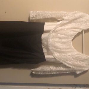 White and black off the shoulder tulip dress